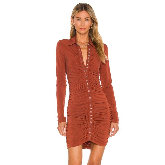 A.L.C. Larsen Brown Ruched Long Sleeve Minidress with Buttons Size XS - Picture 1 of 15